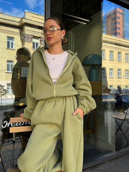 Ensemble de Survêtement Décontracté avec Veste Zippée et Pantalon Large