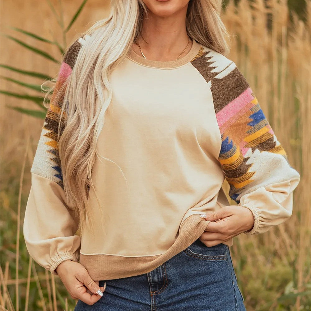 Sweat décontracté à manches motif ethnique