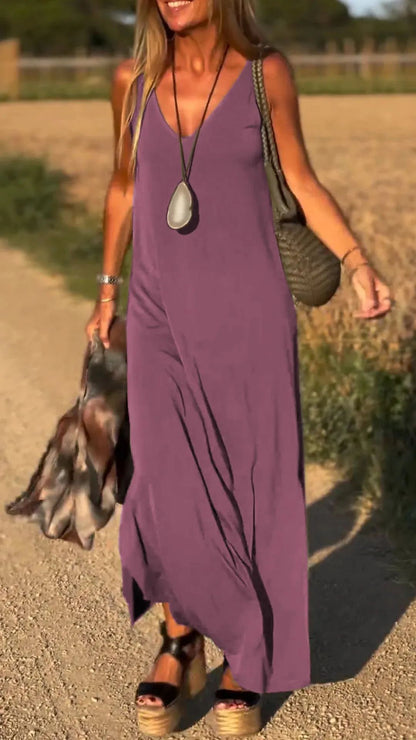 Robe à bretelles sexy et tendance à col en V pour femme