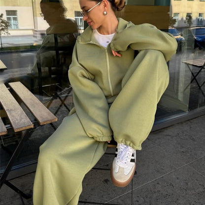 Ensemble de Survêtement Décontracté avec Veste Zippée et Pantalon Large