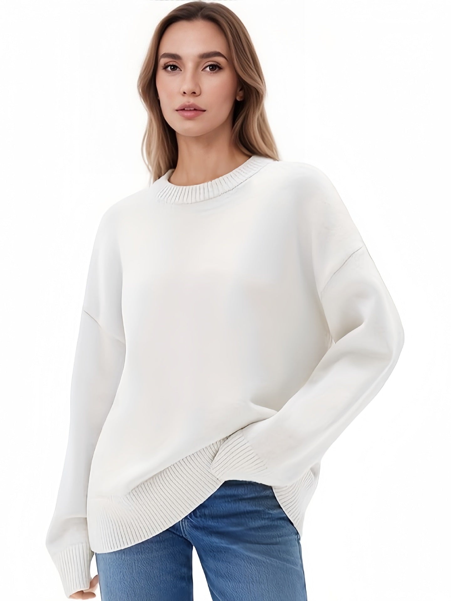 Pull Oversize à Col Rond et Manches Longues