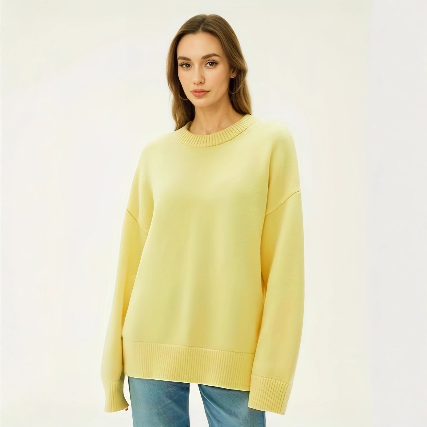 Pull Oversize à Col Rond et Manches Longues