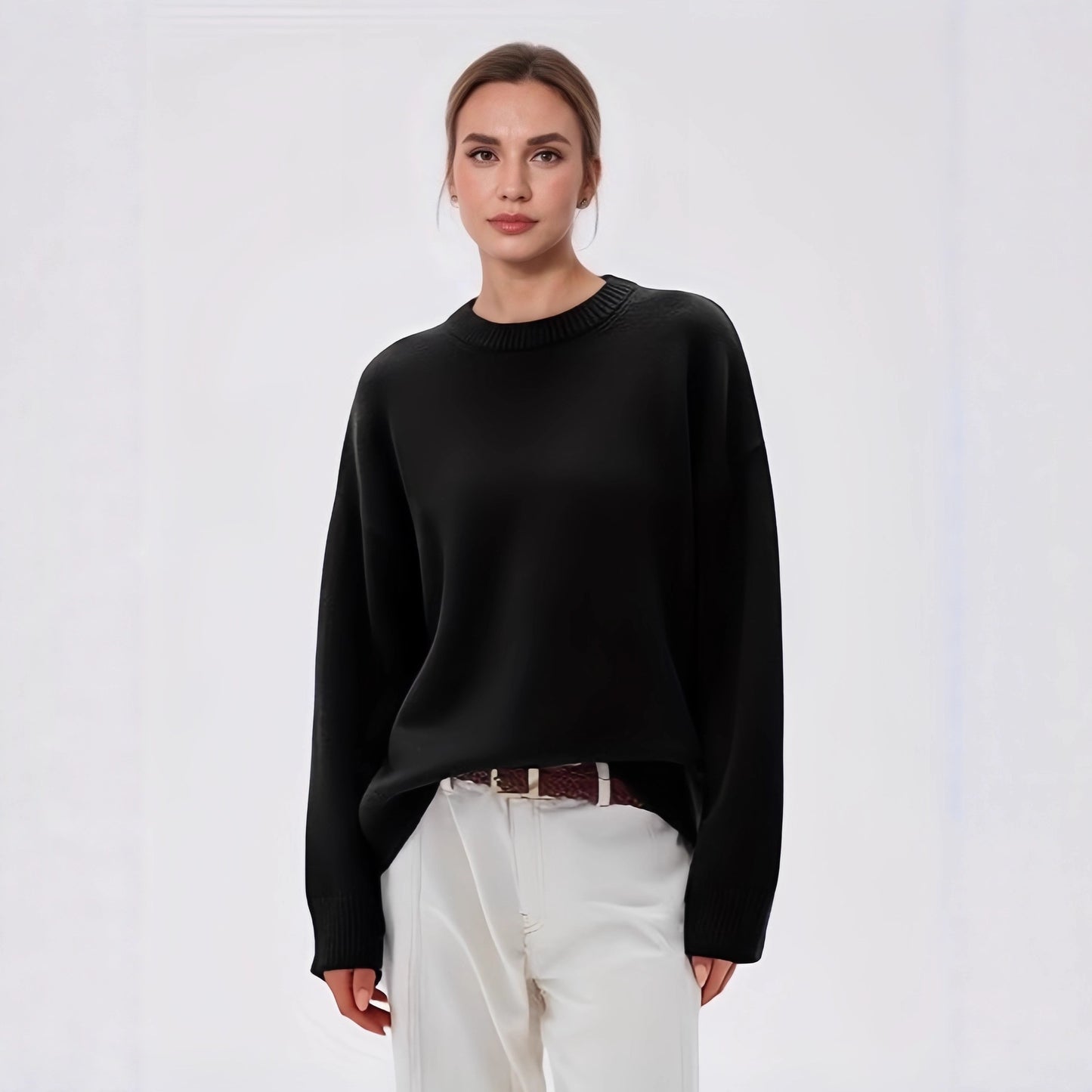 Pull Oversize à Col Rond et Manches Longues