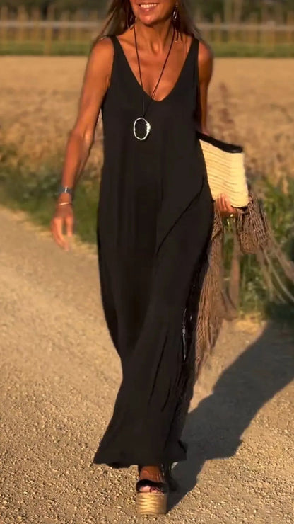 Robe à bretelles sexy et tendance à col en V pour femme