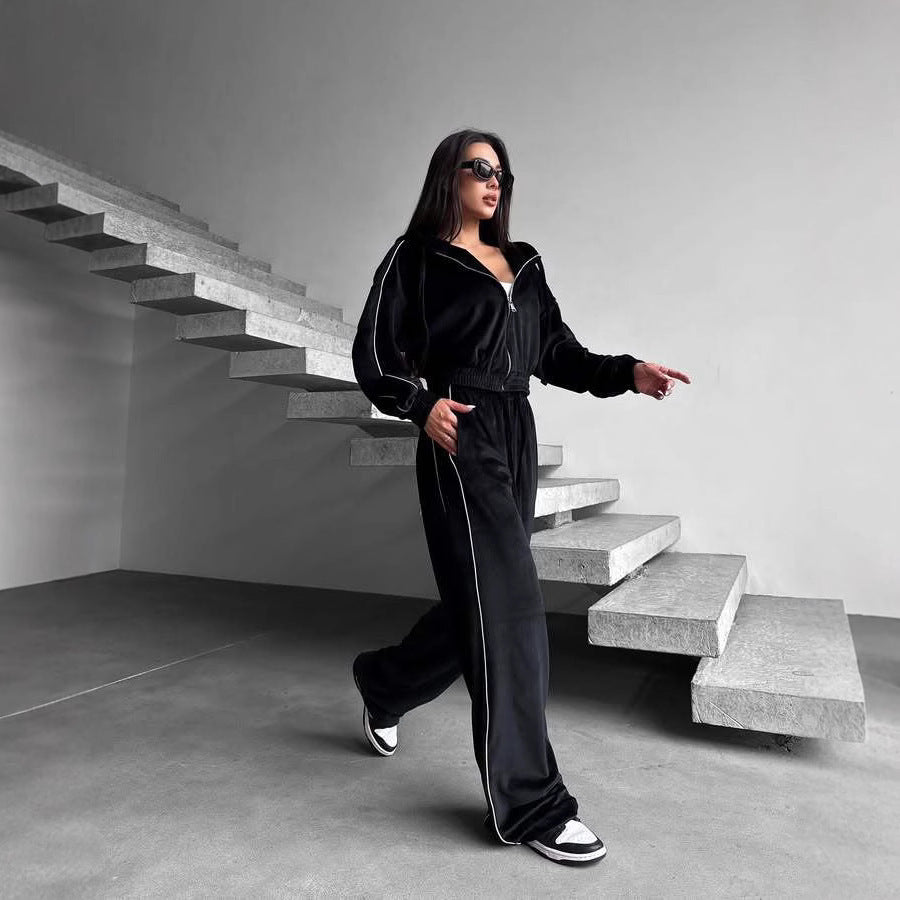 Ensemble de Survêtement Zippé avec Capuche et Pantalon Ajustable