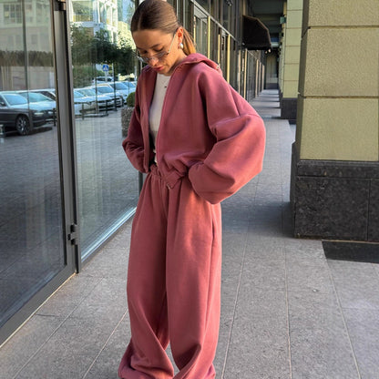 Ensemble de Survêtement Décontracté avec Veste Zippée et Pantalon Large