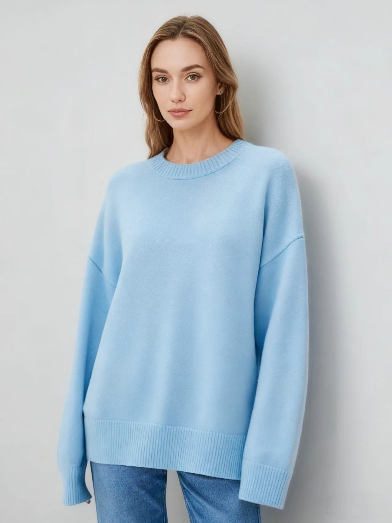 Pull Oversize à Col Rond et Manches Longues