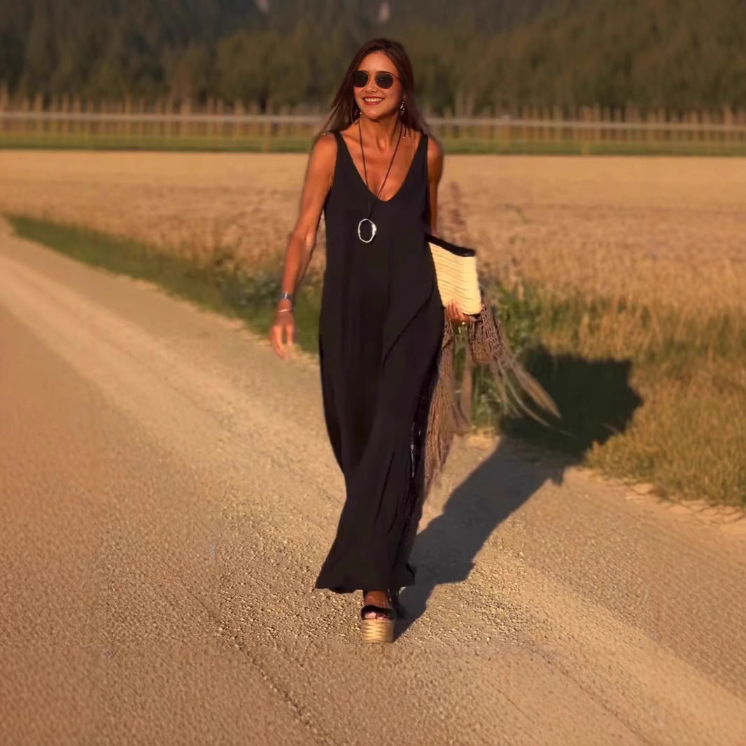 Robe à bretelles sexy et tendance à col en V pour femme