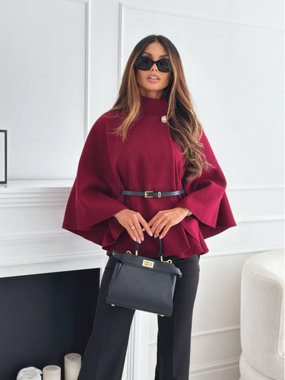 Poncho élégant à col montant avec ceinture ajustable